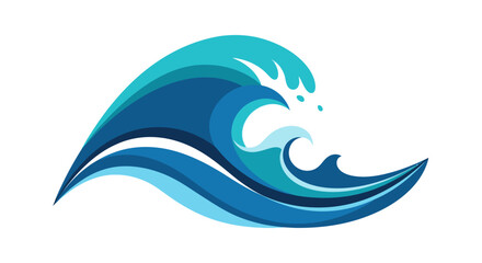 Stylized ocean wave illustration depicting motion and fluidity in shades of blue and turquoise