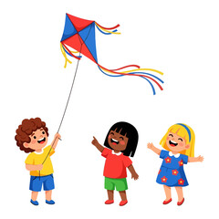children playing with kite