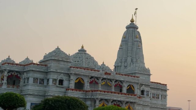 Peaceful Evening Scene of Prem Mandir with Soothing Light