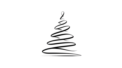 A minimalist vector icon of a Christmas tree, formed by a single continuous line. Sleek, abstract, isolated on white background.