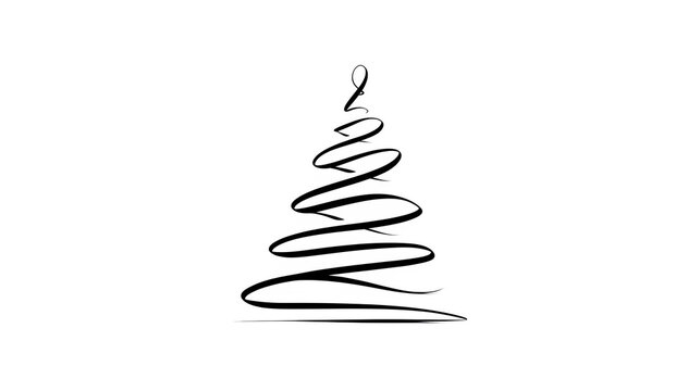 A minimalist vector icon of a Christmas tree, formed by a single continuous line. Sleek, abstract, isolated on white background.