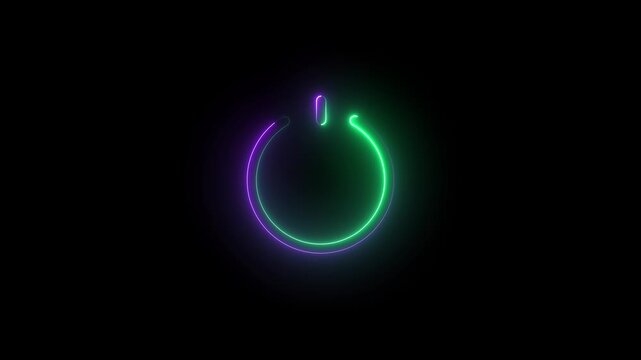 Glowing neon power reset button icon sign animation.