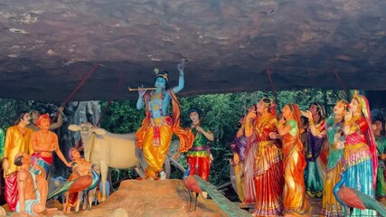 Hindu Devotees Performing Ritual near Govardhan Hill in Mathura