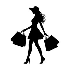 Silhouette of a Woman in Elegant Dress Mysterious Figure in the Dark Minimalist Art