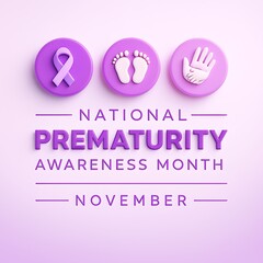 Prematurity awareness month is observed every year in november. November is national prematurity awareness month. 3d Style template for banner, greeting card, poster with background.