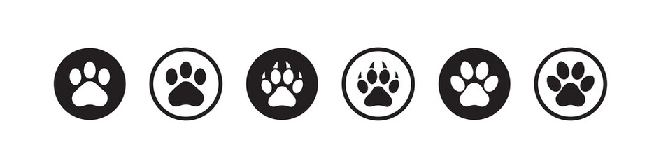 Paw icon set, Cat or dog paw icon silhouette, Paw icon logo vector set, Graphic design elements, Vector illustration EPS 10.