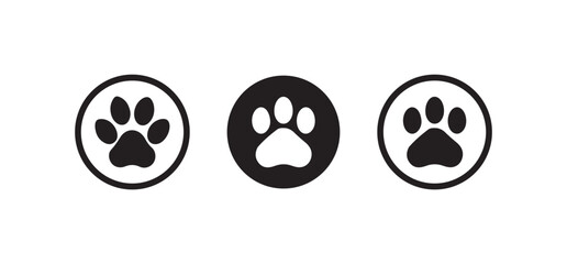Fototapeta premium Animal feet set icon, Animals paw prints, Dog and cat paw print icon, cute animal footprints, silhouette, Vector illustration EPS 10.