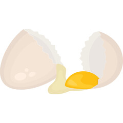 Close Up of Cracked Open Egg with Visible Yolk and White on a Transparent Background Simple Illustration