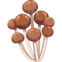 Cluster Of Brown Cap Mushrooms With White Stems On A Transparent Background Pixel Art Style