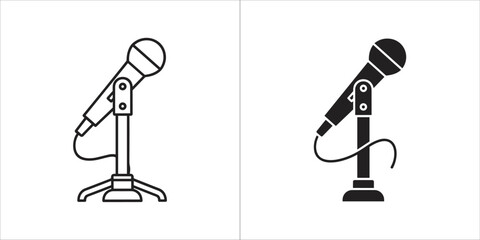 Outline and filled silhouette of a microphone on a stand