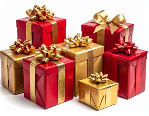 Obraz premium red golden gift box with ribbon