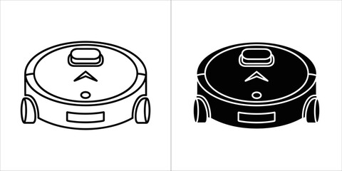 Set of two icons a black and white robot vacuum cleaner
