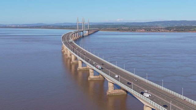 Aerial video of M4 Prince of Wales Bridge 