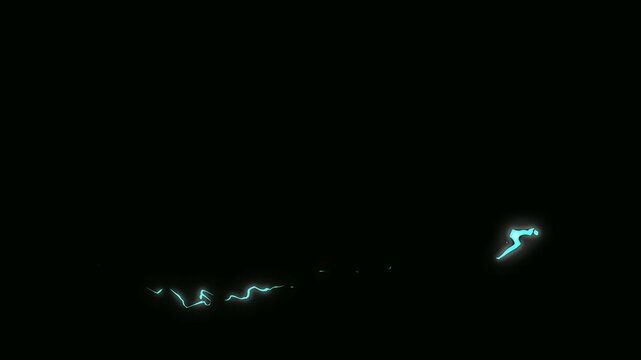 Electric flow, blue light force effect on black background. 4K, Hand drawn lightning thunder FX animation, animated action elements for background, alpha channel chrome key cartoon energy burst loop