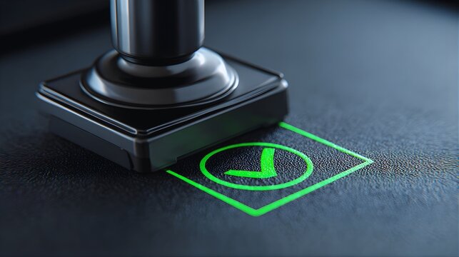 Close-up of a modern security scanner with a glowing green checkmark for access confirmation