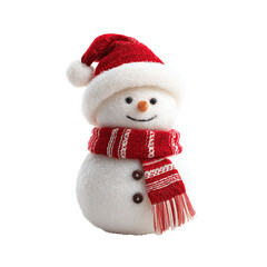 Festive snowman with red hat and scarf isolated on transparent background