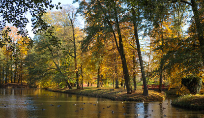 Pałac, Park, Mała Wieś, Poland, mazowieckie , jesień, kolory