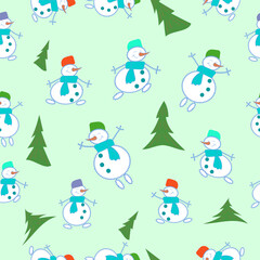 pattern,cute dancing snowmen with snowflakes winter illustration