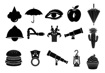  vector icon set, silhouette of vector design illustration 