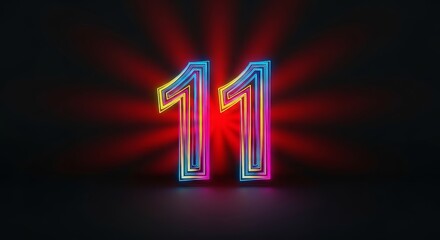 Vibrant neon number 11 glows with electric energy against a dramatic dark background