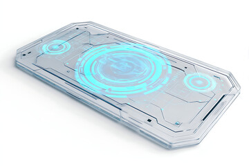 Futuristic tech display with vibrant blue holographic interface, a modern technology concept for innovation, digital transformation and advanced data presentation