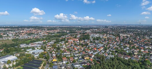 Die Metropolregion N&uuml;rnberg aus der Vogelperspektive, Blick auf Zirndorf und Oberasbach im Biberttal
