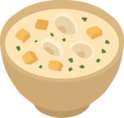 Creamy tofu and mushroom soup in beige bowl