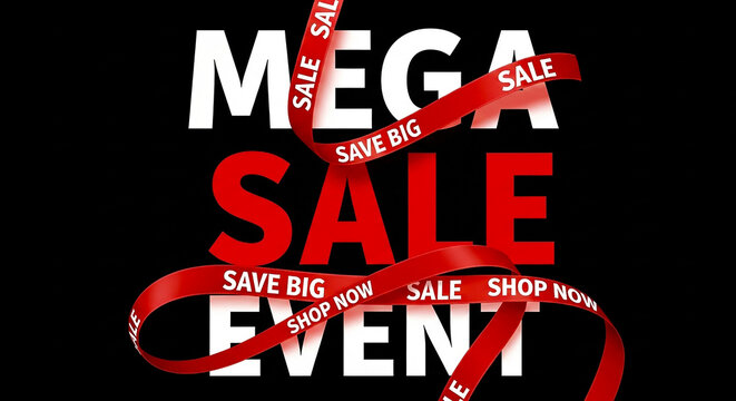 Mega sale event with red ribbon and sale text - Powered by Adobe