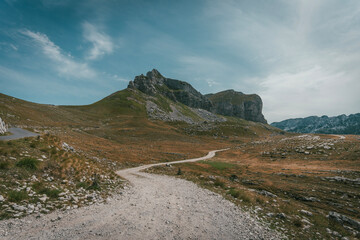 Panoramic view in Durmitor, Montenegro. Mountain road.