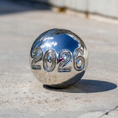Shiny Chrome Sphere Engraved 2026 Standing Outdoors Concrete