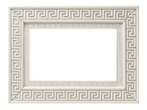 A white frame with a greek key pattern isolated on transparent background