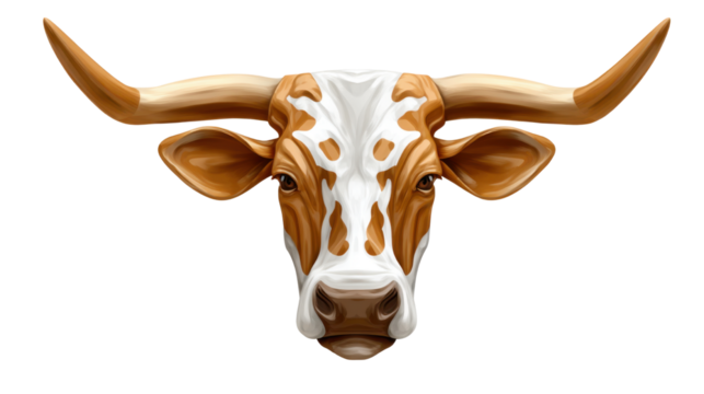 Realistic Texas Longhorn Bull Head Illustration on White Background