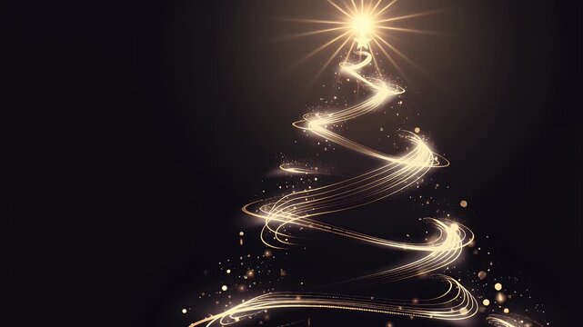 Golden spiral Christmas tree on dark background