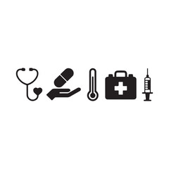 Obraz premium Syringe, Pills, and Medical Tools Silhouette Vector Set
