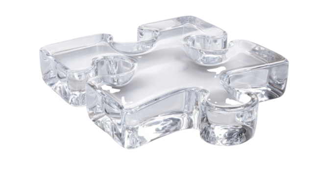 Transparent Glass Puzzle Piece Isolated on White Background
