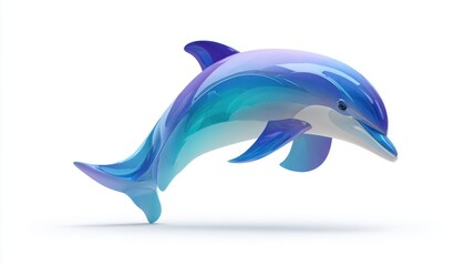 Obraz premium Glossy Blue Dolphin Figurine on White Background