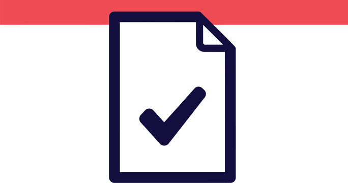 A checkmark is displayed on a document to signify approval and completion.