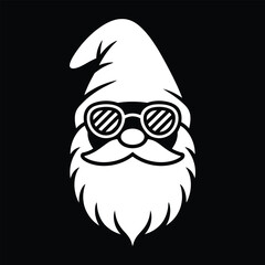 Stylish gnome with retro sunglasses on a black background illustration for holidays and crafting projects showcasing whimsy and fun in minimalistic design