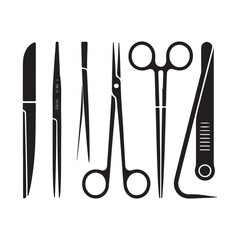 Set of Surgical Tools and Instruments Silhouette Icons