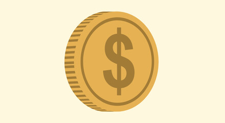 Fototapeta premium A single gold coin with a dollar sign is shown on a light background.