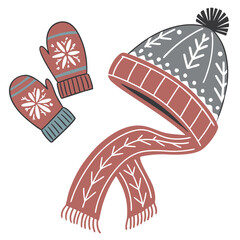 Winter accessories set including hat, scarf, mittens