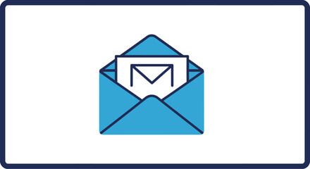 An open blue envelope reveals a white letter with a dark blue envelope icon.