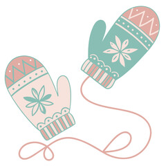 Pair of mittens with string