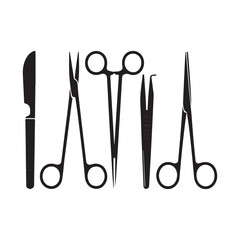 Surgical Forceps and Scalpel Silhouette Vector Icon