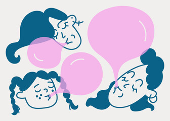 Cute hand drawn faces vector set. Funny human faces with different emotions whimsical illustration.