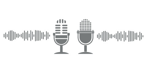 Microphone with sound wave icon. microphone icon with sound waves digital audio recording device.Voice message and podcast symbol.Audio speech podcast mic symbol on transparent background