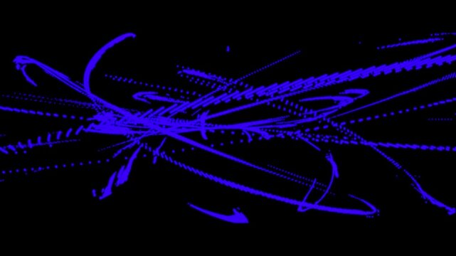 Neon dashed random concentric circles abstract background. Blue abstract background with rotating lines in motion. blue, black of filter wave zigzag
