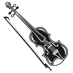 Obraz premium Black and White Illustration of a Violin and Bow on White Background musical instrument