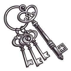 Vintage Skeleton Keys on a Ring with Ornate Bows antique metal