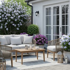 Patio furniture relaxation on a sunlit terrace